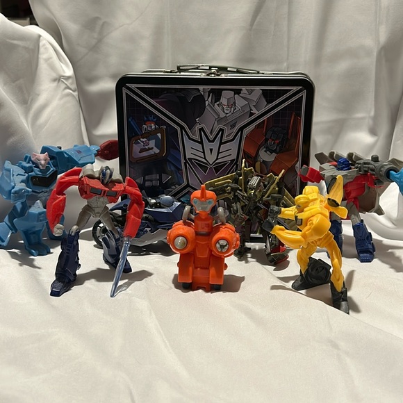 Transformers Lunch Tin, 2 misc Transformers, 5 happy meal toys,Optimus Lego - Picture 1 of 11
